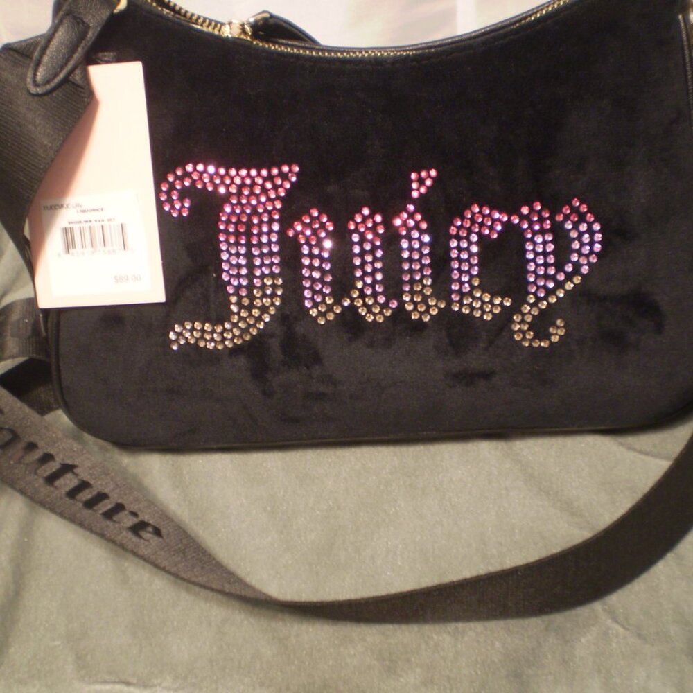 nwt JUICY COUTURE BLACK LICORICE RHINESTONE BAG WITH COIN PURSE